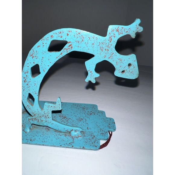 Metal Man Turquoise Metal Art Lizard Candle Holder Tribal Art Sculpture Vintage - Picture 5 of 5